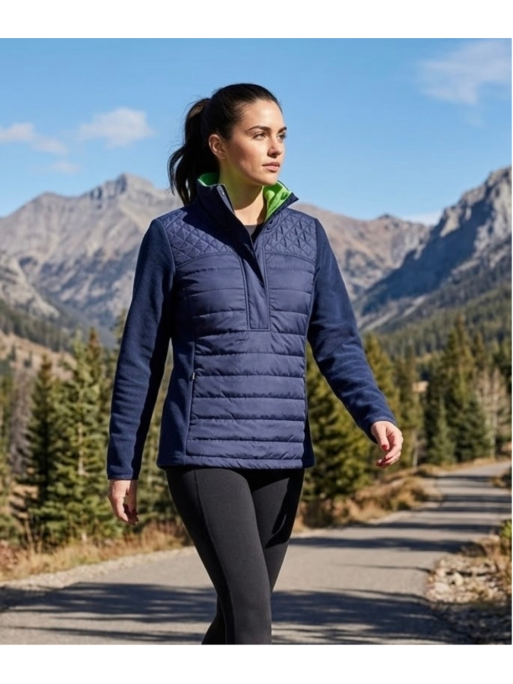 LRL Active Quarter Zip Navy Blue Quilted Fleece Pullover Cozy Jacket L EUC Y2K